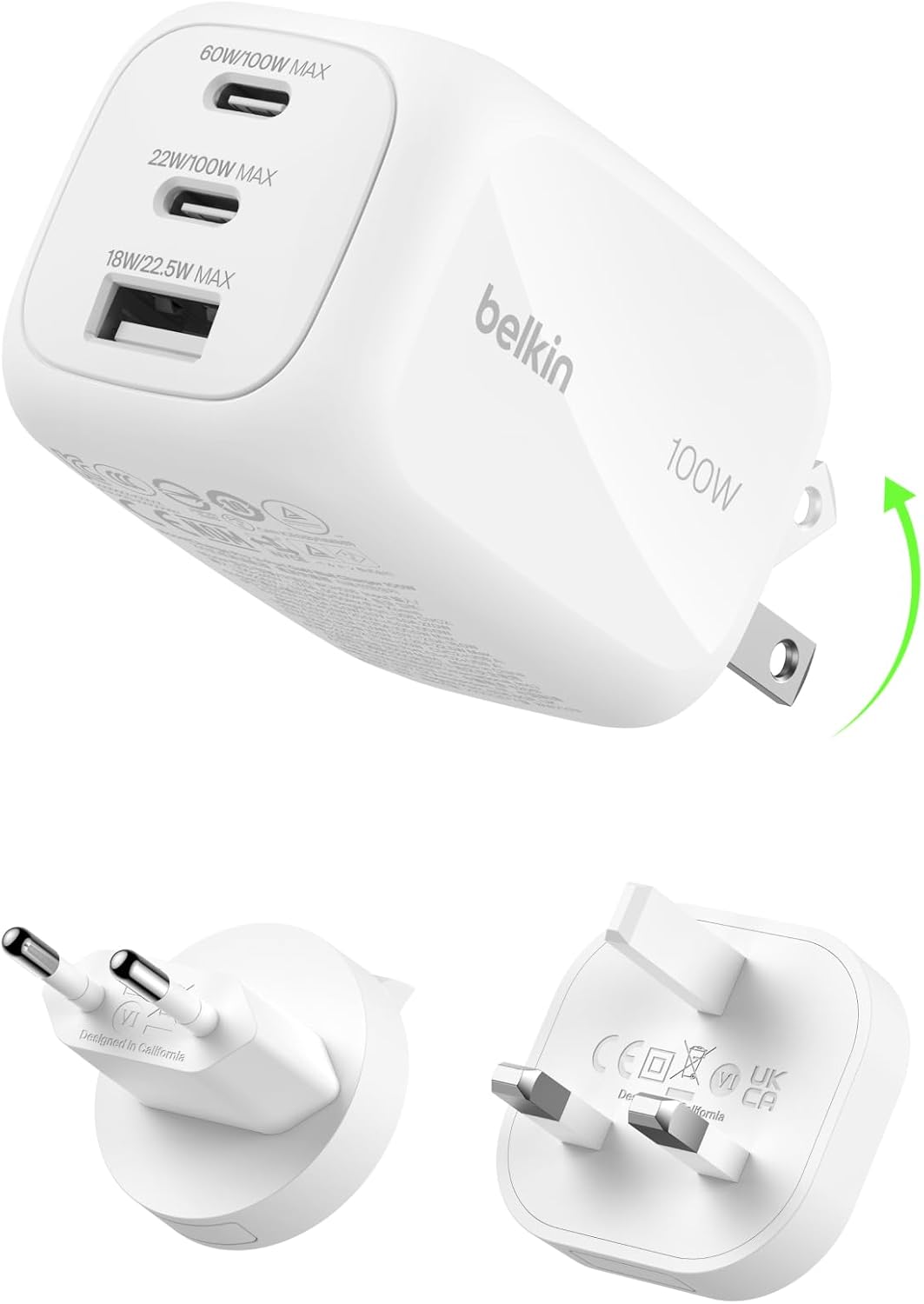 Belkin GaN 100 W · Încărcător 3 porturi