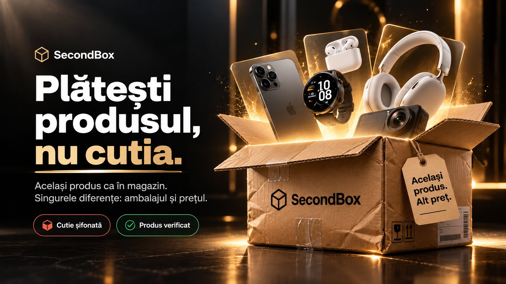 SecondBox: Plătești produsul, nu cutia. Același produs ca în magazin, singurele diferențe sunt ambalajul și prețul.